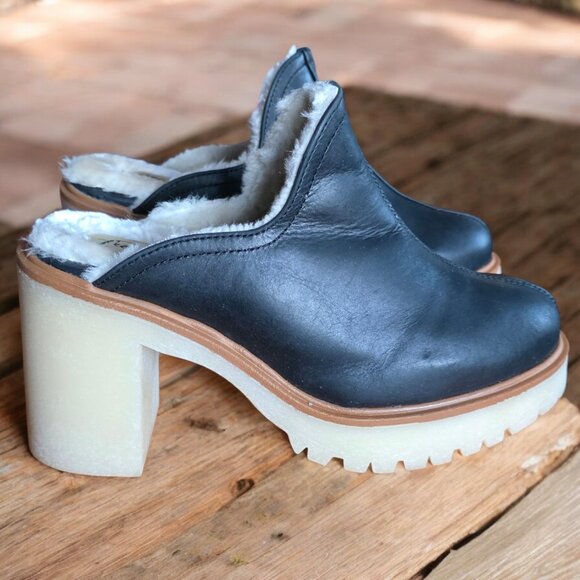 NWOT FREE PEOPLE (7.5 - 8) JAMES COZY Black Leather Faux Fur Mule - Picture 2 of 8